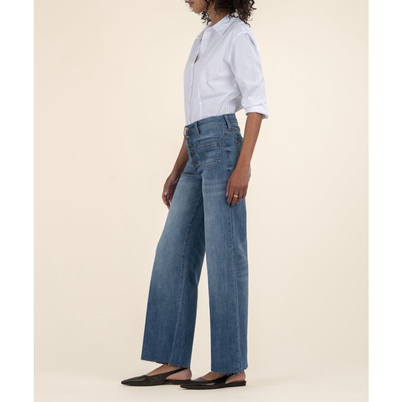 Kut From the Kluth Meg Wide Leg Jeans 12 button fly trendy light denim - Picture 1 of 12